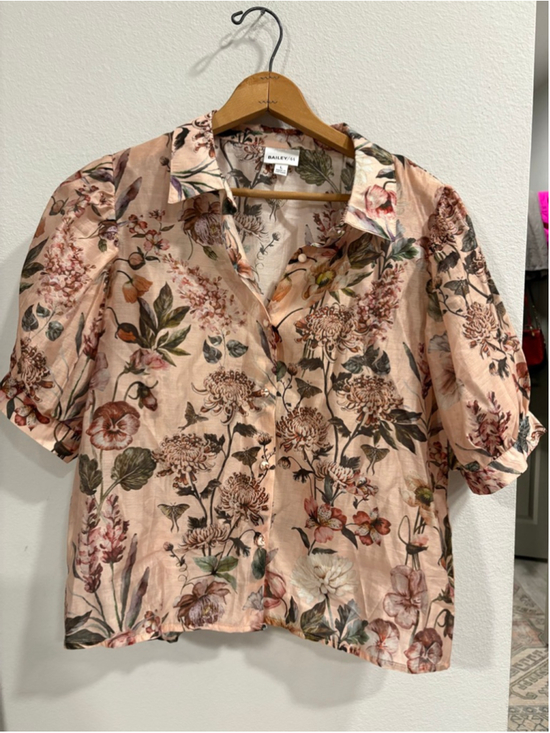 BAILEY/44 Tops - Bailey 44 Pink Floral Puff Short Sleeve Button Down Blouse Shirt L
